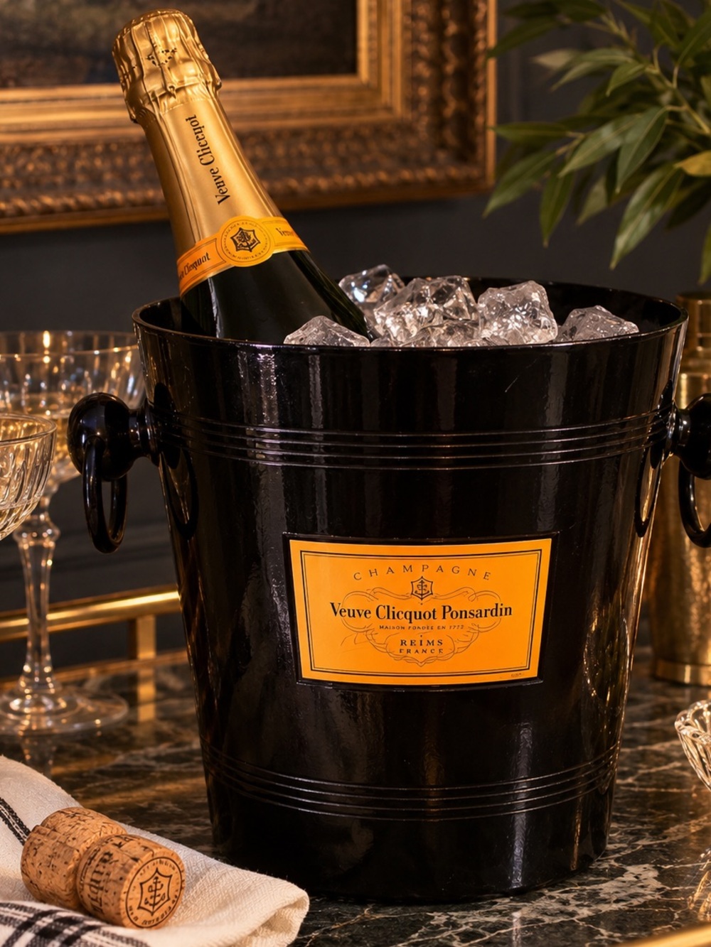 Vintage Black Veuve Clicquot Heavy Aluminum Champagne Ice Bucket | From Germany